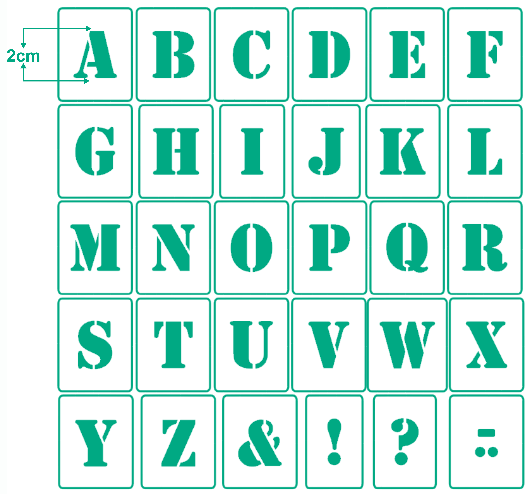 Schablone Alphabet 2cm