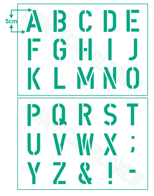 Schrift-Schablone Druck-Buchstaben 5cm Alphabet groß Nr.35