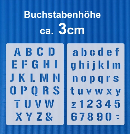Schablone Alphabet groß 3cm , klein und Zahlen | Set 2-teilig