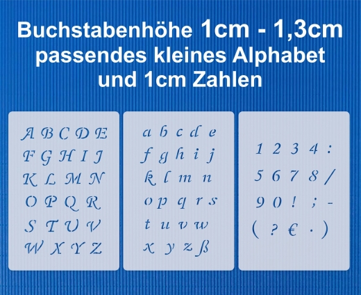 3er Schablonen Set Nr.39 ● ca. 1cm bis 1,4cm hoch extra kleine Buchstaben groß, klein und Zahlen