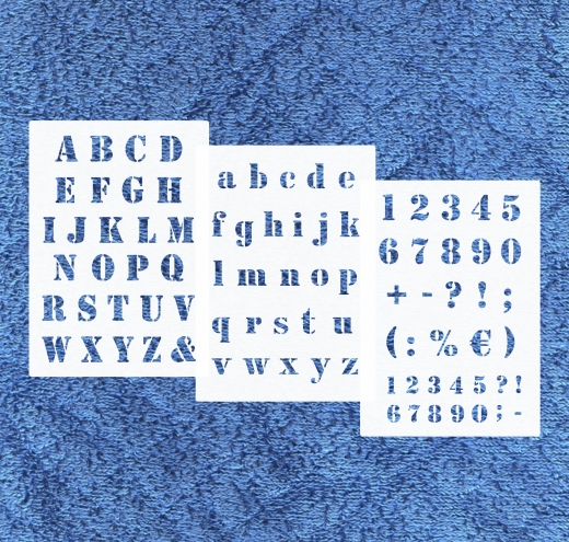 3er Schablonen Set Nr.5 - Höhe ca. 3cm Druckbuchstaben und Zahlen