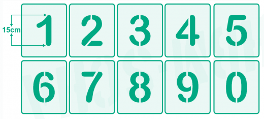Zahlen 15cm hoch 0-9 ● Zahlen-Schablonen-Set Nr.2 ● 10 einzelne Schablonen