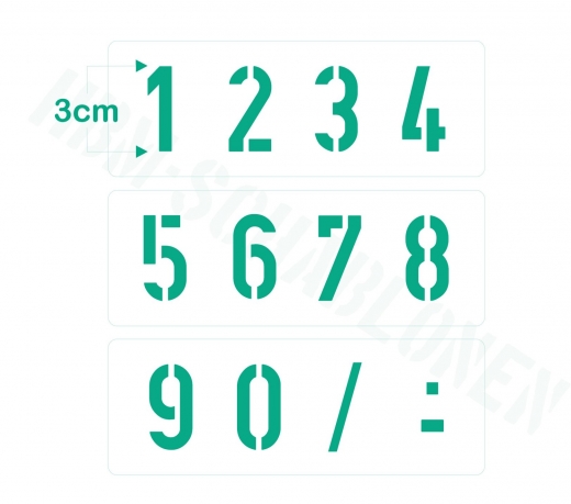 Zahlen 0-9 ca. 3cm hoch Zahlen-Schablone Nr.35