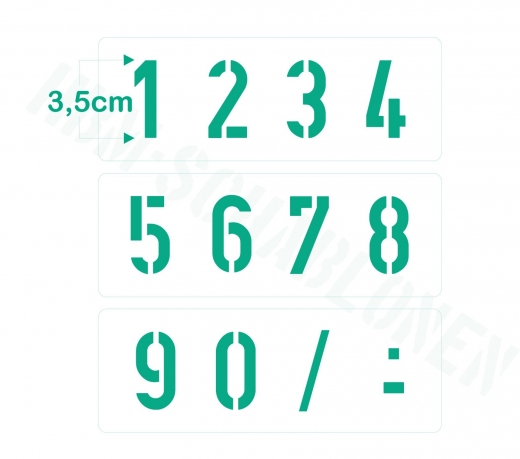 Zahlen 0-9 ca. 3,5cm hoch Zahlen-Schablone Nr.35