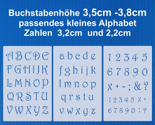 Alphabet groß, klein und Zahlen  ● Buchstaben 3cm hoch ● Schablonen-Set Nr.5