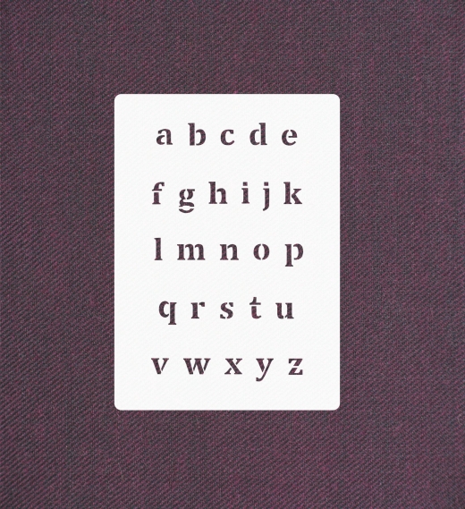 Schrift-Schablone kleines Alphabet ABC ● Druckbuchstaben, ca. 0,7cm - 1,2cm hoch
