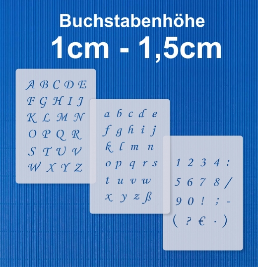 3er Schablonen Set Nr.39 ● ca. 1cm hoch extra kleine Buchstaben groß, passende kleine Buchstaben und Zahlen