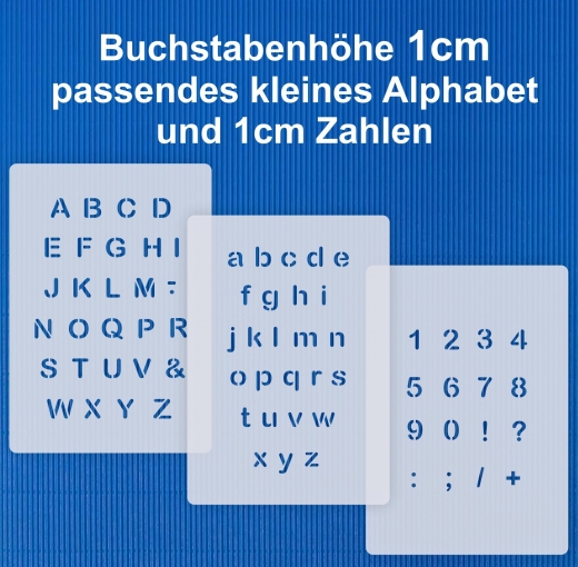 3er Schablonen Set Nr.02 ● ca. 1cm hoch extra kleine Buchstaben groß, passende kleine Buchstaben und Zahlen