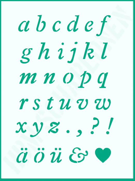 Schrift-Schablone kursives Alphabet ● kleine Buchstaben Nr.23