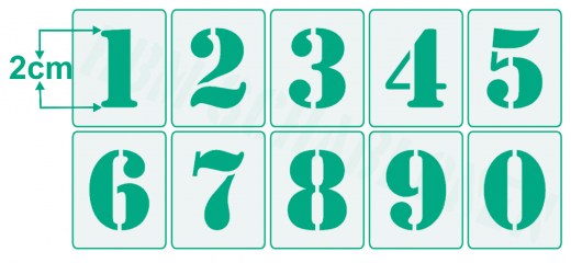 Zahlen 0-9 ● 2cm hoch, Zahlen-Schablonen-Set Nr.5 ● 10 einzelne Schablonen