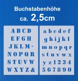 Schablone Nr,05 Alphabet groß 2,5cm, klein und Zahlen | Set 2-teilig