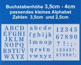 3er Schablonen Set Nr.25 ● Höhe ca. 3,5cm - 4cm Druckbuchstaben groß, klein und Zahlen