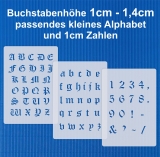 3er Schablonen Set Nr.30 ● ca. 1,2cm -1,5cm alte Schrift extra kleine Buchstaben groß, klein und Zahlen