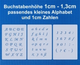 3er Schablonen Set Nr.39 ● ca. 1cm bis 1,4cm hoch extra kleine Buchstaben groß, klein und Zahlen