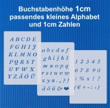 3er Schablonen Set Nr.23 ● ca. 1cm bis 1,4cm hoch extra kleine kursive Buchstaben groß, klein und Zahlen