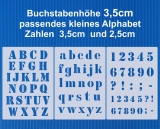 3er Schablonen Set Nr.5 ● Höhe ca. 3,5cm Druckbuchstaben groß, klein und Zahlen