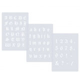 3er Schablonen Set Nr.30 ● ca. 2cm - 2,5cm alte Schrift extra kleine Buchstaben groß, klein und Zahlen