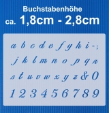 Schrift-Schablone Nr.27 Schreibschrift ● kleines Alphabet und Zahlen