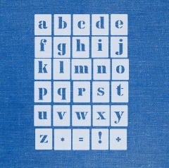 Kleine Buchstaben Schrift-Schablonen-Set Nr.5 / 30 einzelne Schablonen. passend zu 2cm Großbuchstaben