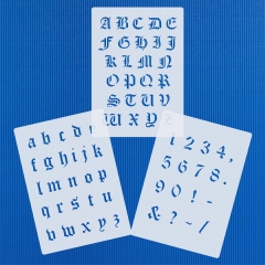 3er Schablonen Set Nr.30 ● ca. 1,2cm -1,5cm alte Schrift extra kleine Buchstaben groß, klein und Zahlen