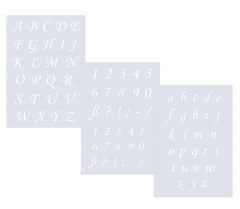 3-teiliges Schablonen Set Nr.39 - ca 2,5cm bis 3,5cm hoch Buchstaben groß, klein und Zahlen