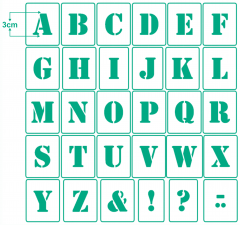 Buchstaben 3cm hoch Schrift-Schablonen-Set Nr.5 / 30 einzelne Schablonen