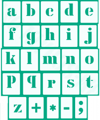 Kleine Buchstaben Schrift-Schablonen-Set Nr.5 / 30 einzelne Schablonen, passend zu 5cm Großbuchstaben