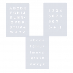 3er Schablonen Set Nr.04 ● ca. 1cm hoch extra kleine Buchstaben groß, passende kleine Buchstaben und Zahlen