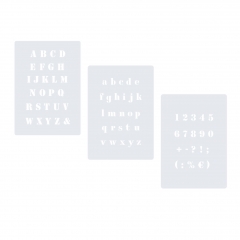 3er Schablonen Set Nr.05 ● ca. 1cm hoch extra kleine Buchstaben groß, passende kleine Buchstaben und Zahlen